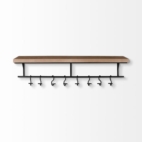 Schutt Wall Mounted Wooden Shelf w/ 8 Hooks for Coats, Hats by Mercana at Eve Furniture