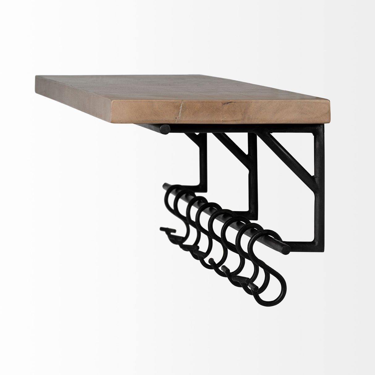 Schutt Wall Mounted Wooden Shelf w/ 8 Hooks for Coats, Hats by Mercana at Eve Furniture