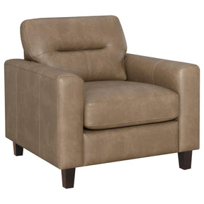 Scotland Brown Faux Leather Upholstered Track Arm Chair by Coaster at Eve Furniture