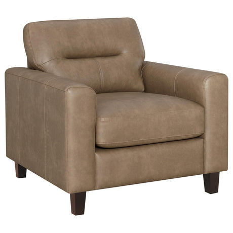 Scotland Brown Faux Leather Upholstered Track Arm Chair by Coaster at Eve Furniture