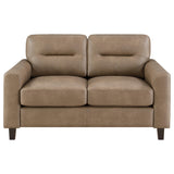 Scotland Brown Faux Leather Upholstered Track Arm Loveseat by Coaster at Eve Furniture