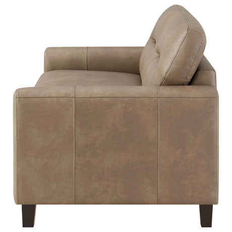 Scotland Brown Faux Leather Upholstered Track Arm Loveseat by Coaster at Eve Furniture