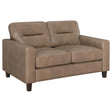 Scotland Brown Faux Leather Upholstered Track Arm Loveseat by Coaster at Eve Furniture