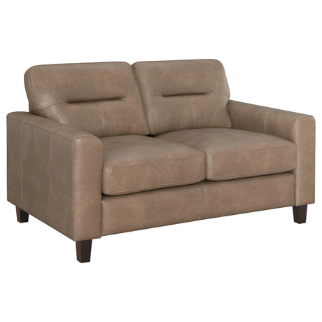 Scotland Brown Faux Leather Upholstered Track Arm Loveseat by Coaster at Eve Furniture