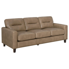 Scotland Brown Faux Leather Upholstered Track Arm Sofa by Coaster at Eve Furniture