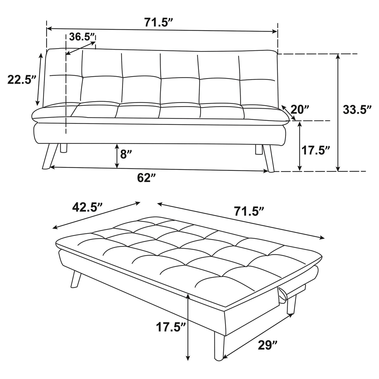 Scout Upholstered Convertible Sofa Bed Grey