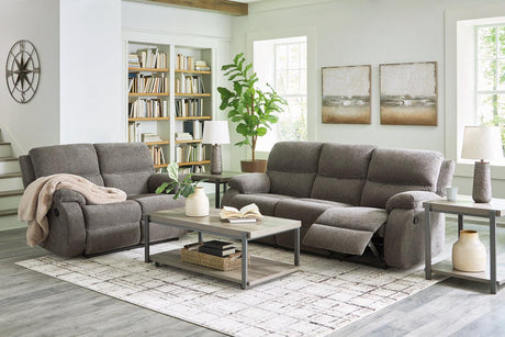 Scranto Brindle Manual Reclining Sofa and Loveseat by Ashley at Eve Furniture