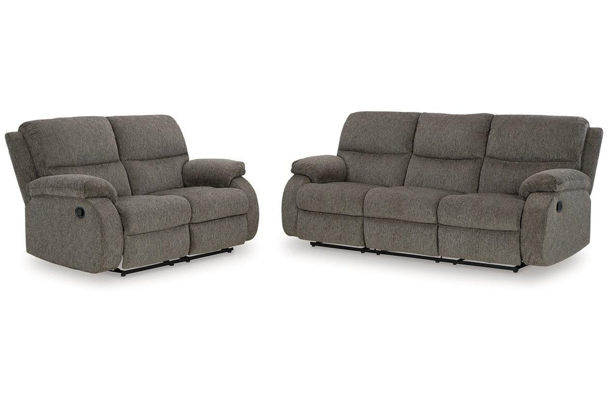 Scranto Brindle Manual Reclining Sofa and Loveseat by Ashley at Eve Furniture
