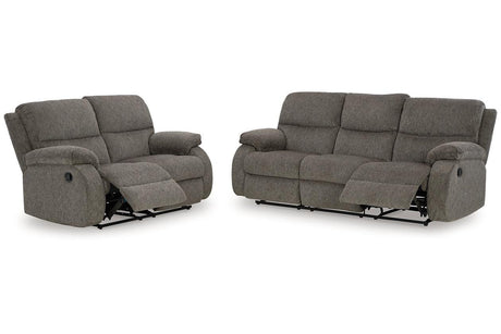 Scranto Brindle Manual Reclining Sofa and Loveseat by Ashley at Eve Furniture