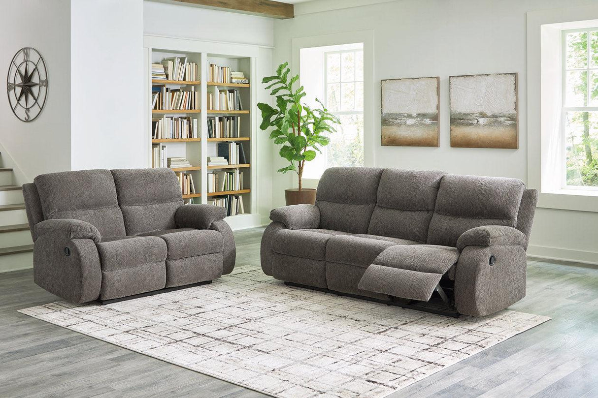 Scranto Brindle Manual Reclining Sofa and Loveseat by Ashley at Eve Furniture