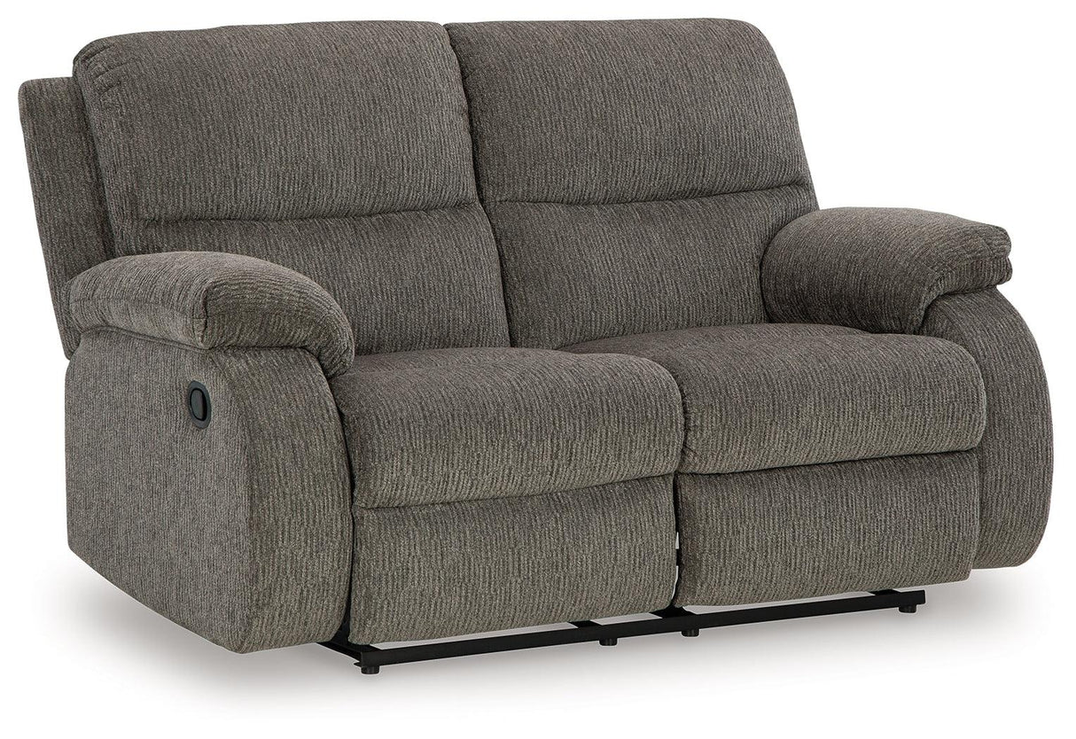 Scranto Brindle Manual Reclining Loveseat by Ashley at Eve Furniture