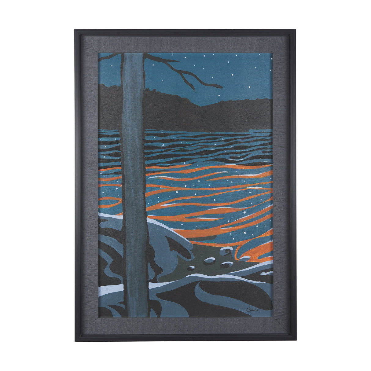 Sea bay at night I by Mercana Studio a Hand Embellished Textured Framed Art Print by Mercana at Eve Furniture