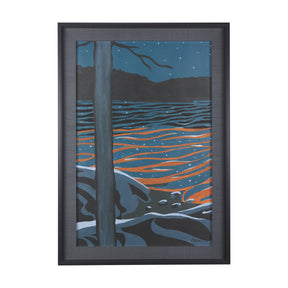 Sea bay at night I by Mercana Studio a Hand Embellished Textured Framed Art Print by Mercana at Eve Furniture