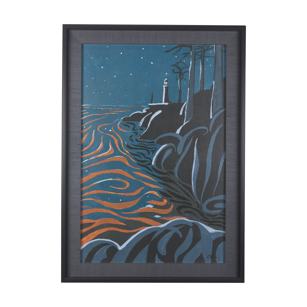 Sea bay at night III by Mercana Studio a Hand Embellished Textured Framed Art Print by Mercana at Eve Furniture