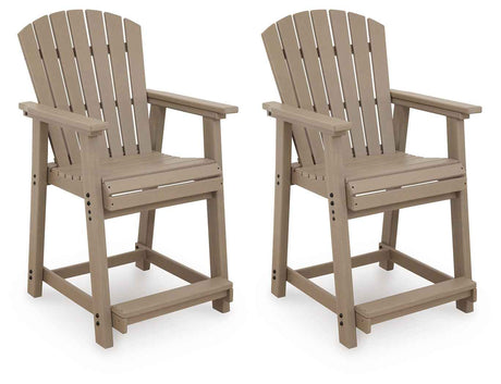 Seacliff Beach Medium Brown Outdoor Counter Height Bar Stool (Set of 2) by Ashley at Eve Furniture