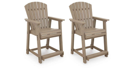 Seacliff Beach Medium Brown Outdoor Counter Height Bar Stool (Set of 2) by Ashley at Eve Furniture
