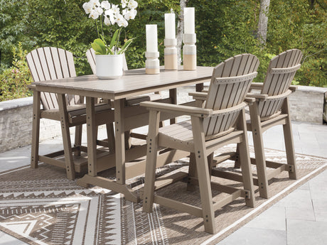 Seacliff Beach Medium Brown Outdoor Counter Height Dining Table and 4 Barstools by Ashley at Eve Furniture
