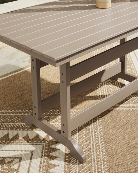 Seacliff Beach Medium Brown Outdoor Counter Height Dining Table and 4 Barstools by Ashley at Eve Furniture