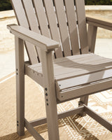Seacliff Beach Medium Brown Outdoor Counter Height Dining Table and 4 Barstools by Ashley at Eve Furniture