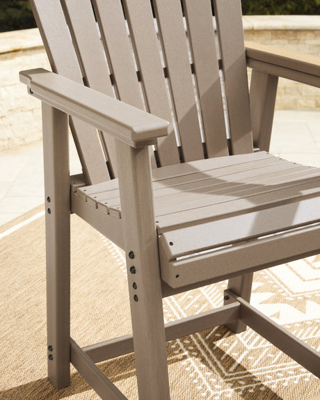 Seacliff Beach Medium Brown Outdoor Counter Height Dining Table and 4 Barstools by Ashley at Eve Furniture