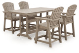 Seacliff Beach Medium Brown Outdoor Counter Height Dining Table and 4 Barstools by Ashley at Eve Furniture