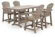 Seacliff Beach Medium Brown Outdoor Counter Height Dining Table and 4 Barstools by Ashley at Eve Furniture