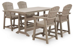 Seacliff Beach Medium Brown Outdoor Counter Height Dining Table and 4 Barstools by Ashley at Eve Furniture