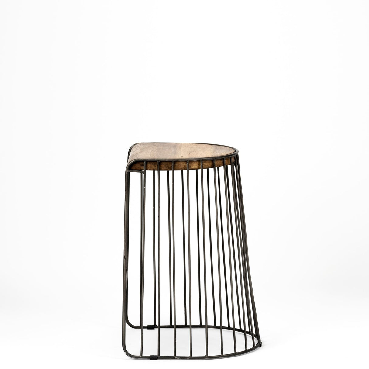 Seagram 25.6" Seat Height Brown Wood Seat Black Metal Frame Stool by Mercana at Eve Furniture