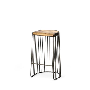 Seagram 30.5" Seat Height Brown Seat Black Metal Frame Stool by Mercana at Eve Furniture