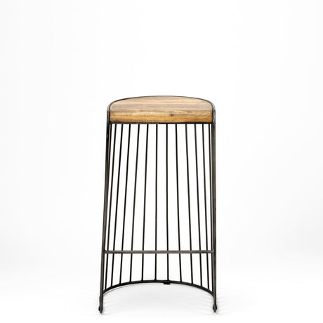 Seagram Brown Seat Black Metal Frame Stool by Mercana at Eve Furniture