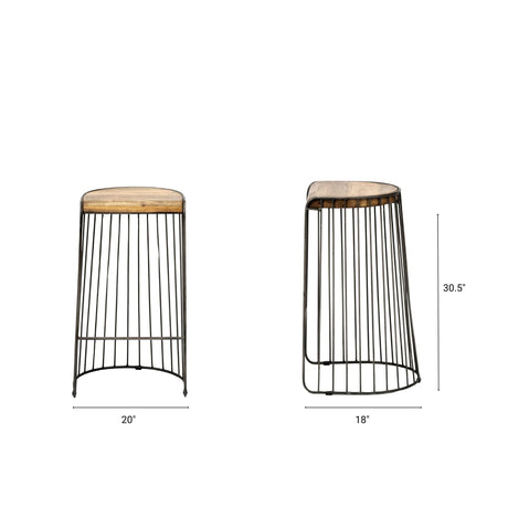 Seagram Brown Seat Black Metal Frame Stool by Mercana at Eve Furniture