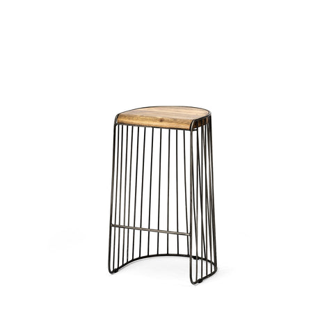 Seagram Brown Seat Black Metal Frame Stool by Mercana at Eve Furniture