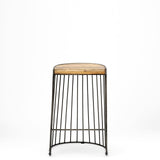 Seagram Brown Wood Seat Black Metal Frame Stool by Mercana at Eve Furniture