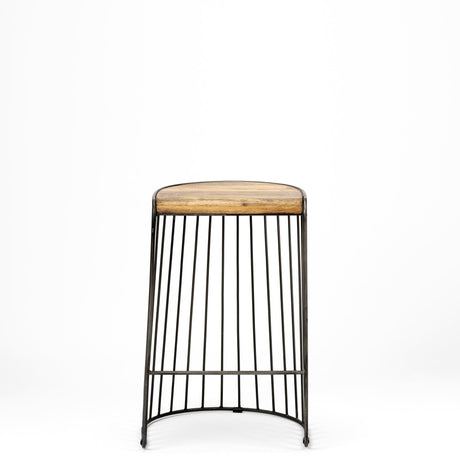 Seagram Brown Wood Seat Black Metal Frame Stool by Mercana at Eve Furniture