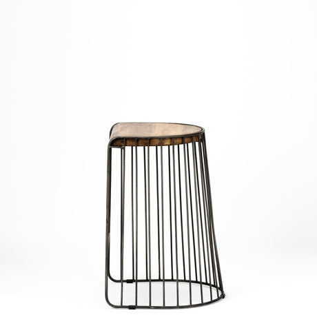 Seagram Brown Wood Seat Black Metal Frame Stool by Mercana at Eve Furniture
