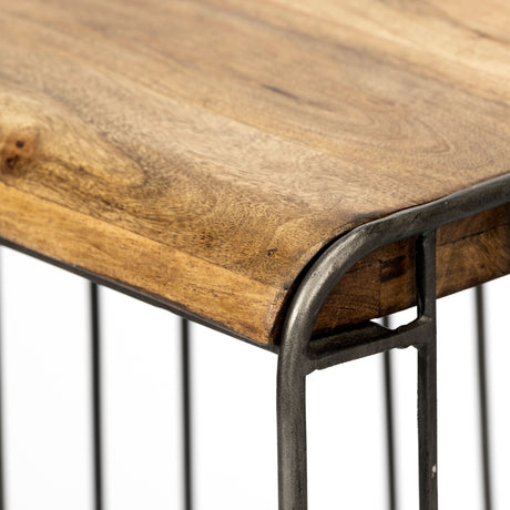 Seagram Brown Wood Seat Black Metal Frame Stool by Mercana at Eve Furniture