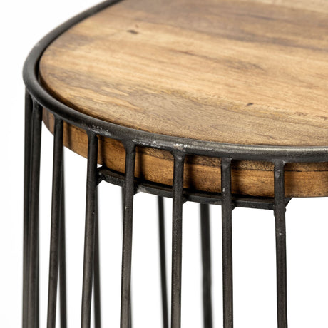 Seagram Brown Wood Seat Black Metal Frame Stool by Mercana at Eve Furniture