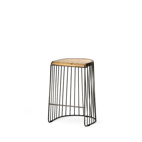 Seagram Brown Wood Seat Black Metal Frame Stool by Mercana at Eve Furniture