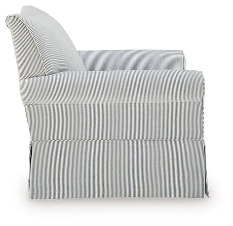 Searcy White/Navy Swivel Glider Accent Chair by Ashley at Eve Furniture
