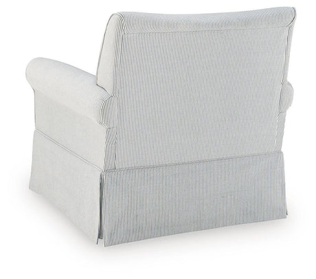 Searcy White/Navy Swivel Glider Accent Chair by Ashley at Eve Furniture
