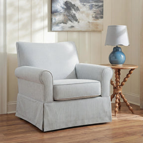 Searcy White/Navy Swivel Glider Accent Chair by Ashley at Eve Furniture