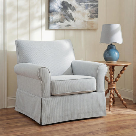 Searcy White/Navy Swivel Glider Accent Chair by Ashley at Eve Furniture