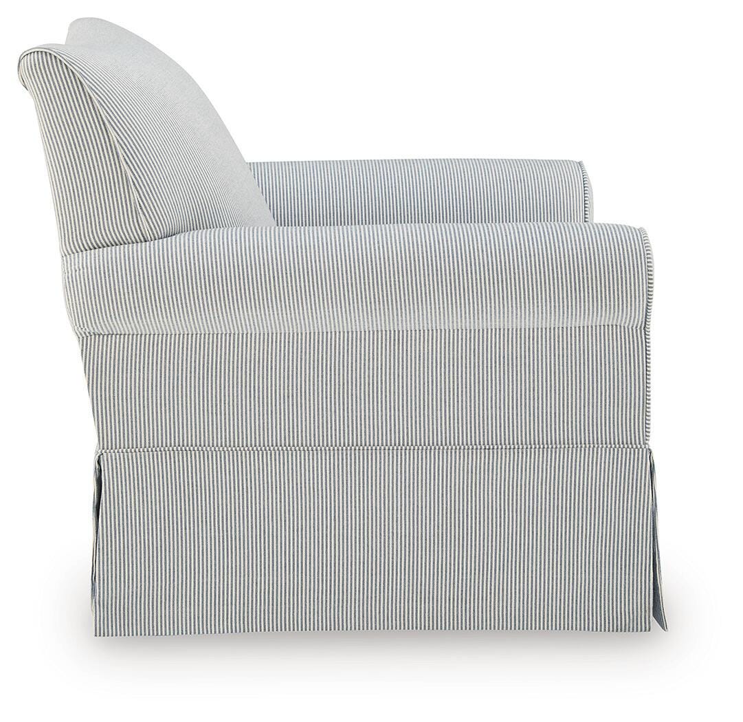 Searcy White/Navy Swivel Glider Accent Chair