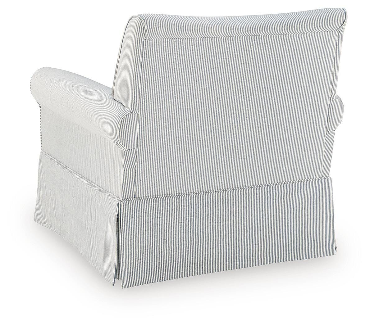 Searcy White/Navy Swivel Glider Accent Chair