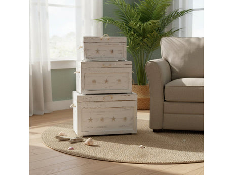 Seaside White 3-Piece Trunks by Crestview at Eve Furniture