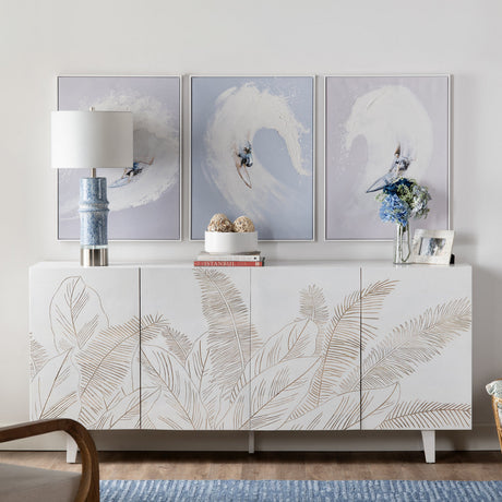 Seaside White/Brown Four-Door Sideboard by Crestview at Eve Furniture