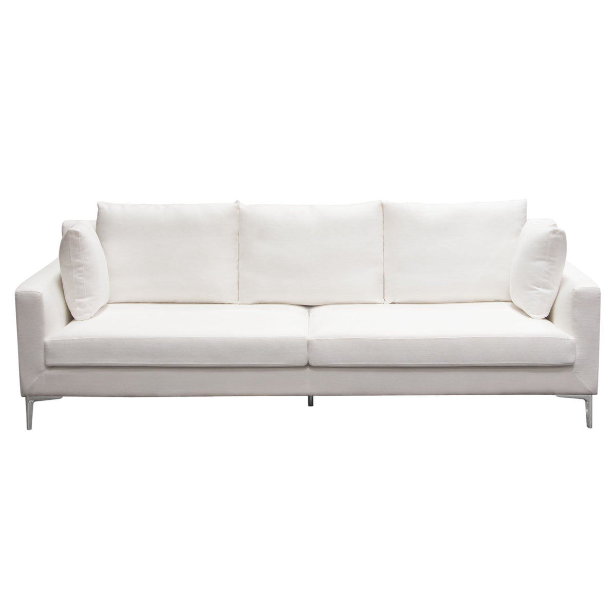 Seattle Loose Back Sofa in White Linen with Polished Silver Metal Leg by Diamond Sofa at Eve Furniture