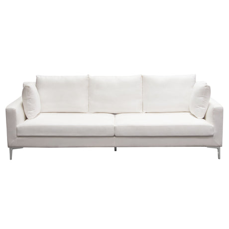 Seattle Loose Back Sofa in White Linen with Polished Silver Metal Leg by Diamond Sofa at Eve Furniture