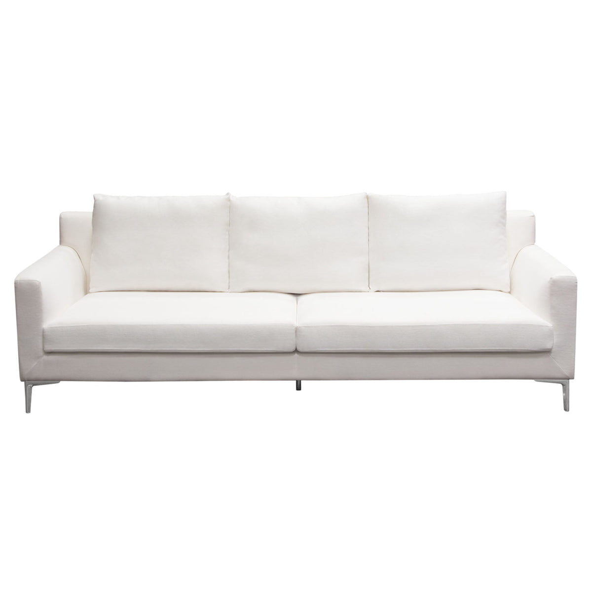 Seattle Loose Back Sofa in White Linen with Polished Silver Metal Leg by Diamond Sofa at Eve Furniture