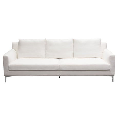 Seattle Loose Back Sofa in White Linen with Polished Silver Metal Leg by Diamond Sofa at Eve Furniture